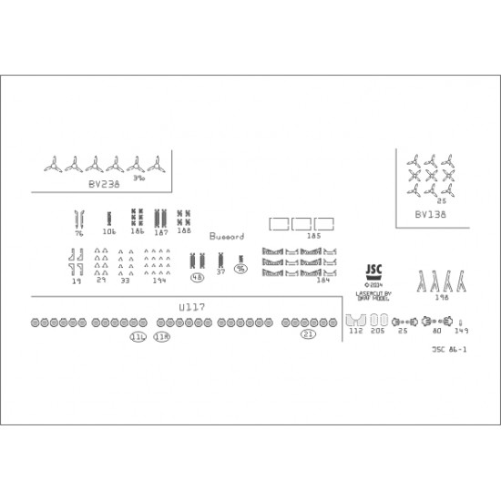 Detale laserowe do modeli BUSSARD / FALKE, U117, BV 138, BV 238 (JSC 086L)