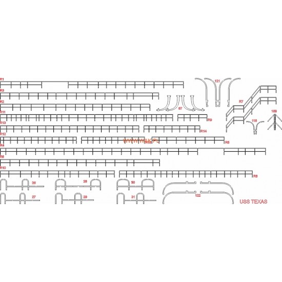 USS Texas (WAK 7/2024-L2) Elementy wycięte laserem - relingi, detale