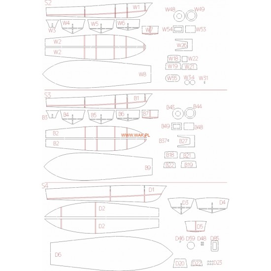 Ścigacze artyleryjskie "S-2", S-3", "S-4" (WAK Extra 3/2023) Elementy wycięte laserem Ścigacze artyleryjskie "S-2", S-3", "S-4" (WAK Extra 3/2023) Elementy wycięte laserem